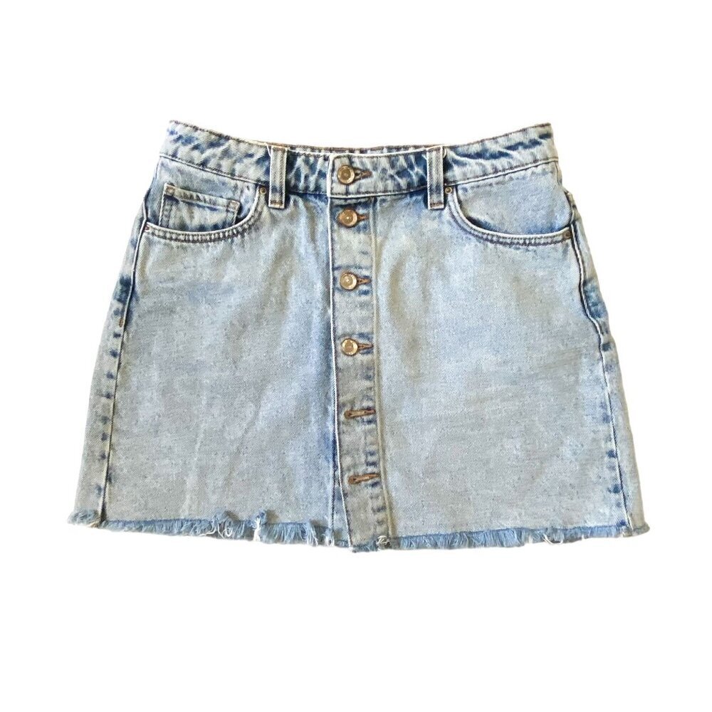 Zara Front Button Washed Denim Mini Skirt, Size S